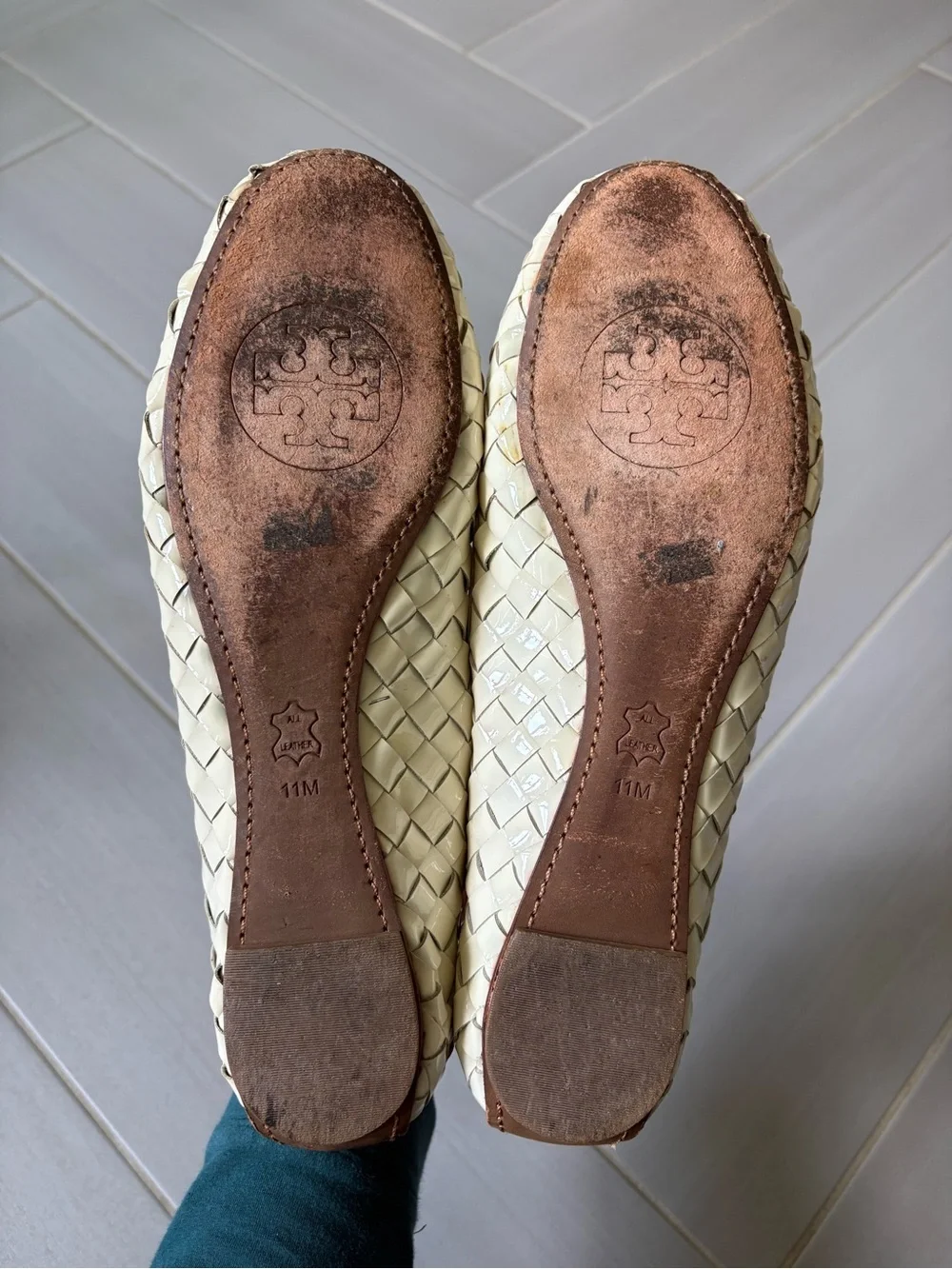 Tory Burch Prescott Woven Patent Leather Ballet Flats with Gold Logo